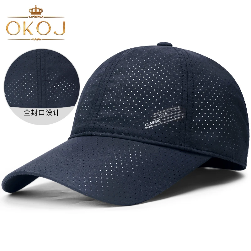 OKOJ棒球帽男款网孔透气后封口光头帽子夏季薄款大头围遮阳防晒帽