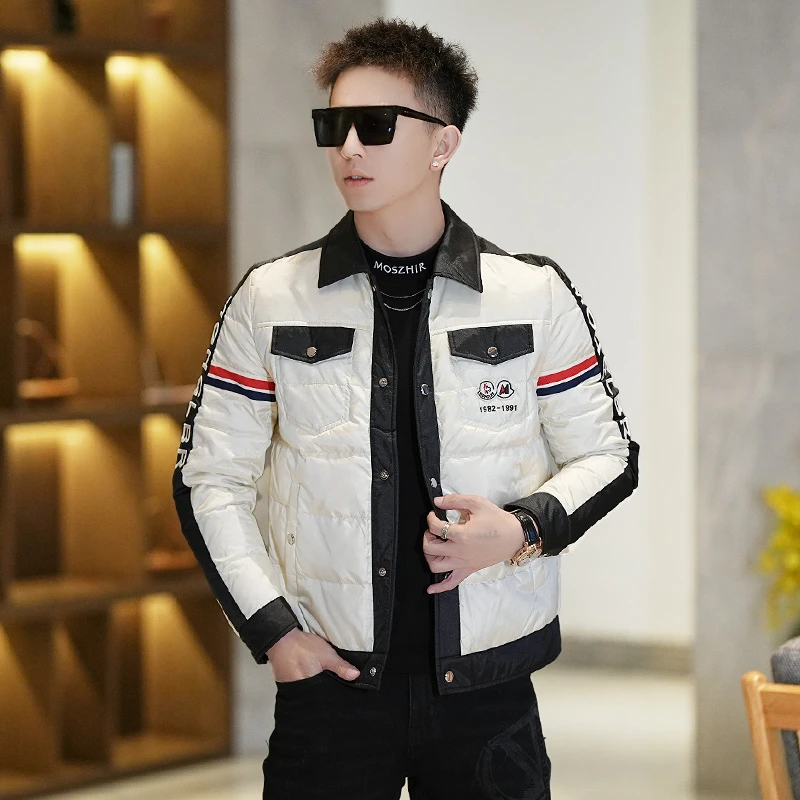 【I.TEX】冬季潮流撞色印花白鸭绒羽绒服男士织带时尚休闲保暖外套