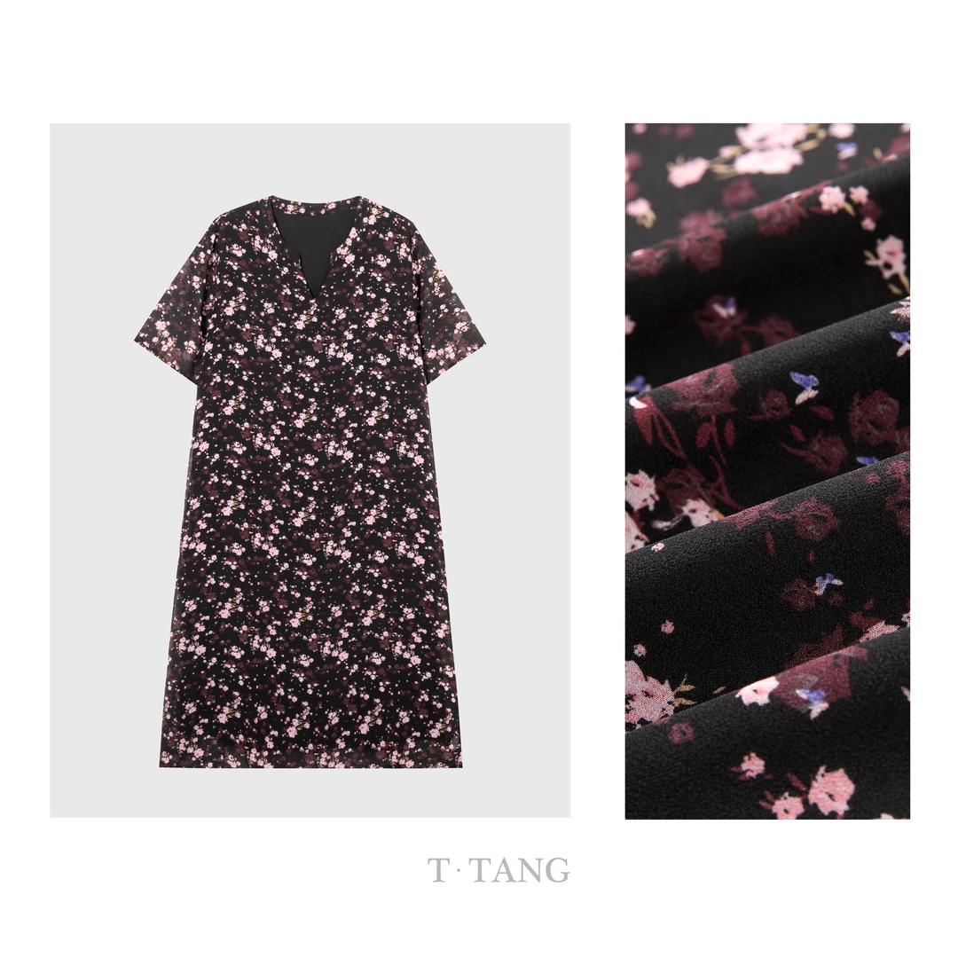 （浪漫玫瑰碎花连衣裙）夏季轻薄雪纺女士显瘦气质连衣裙【7081】jj