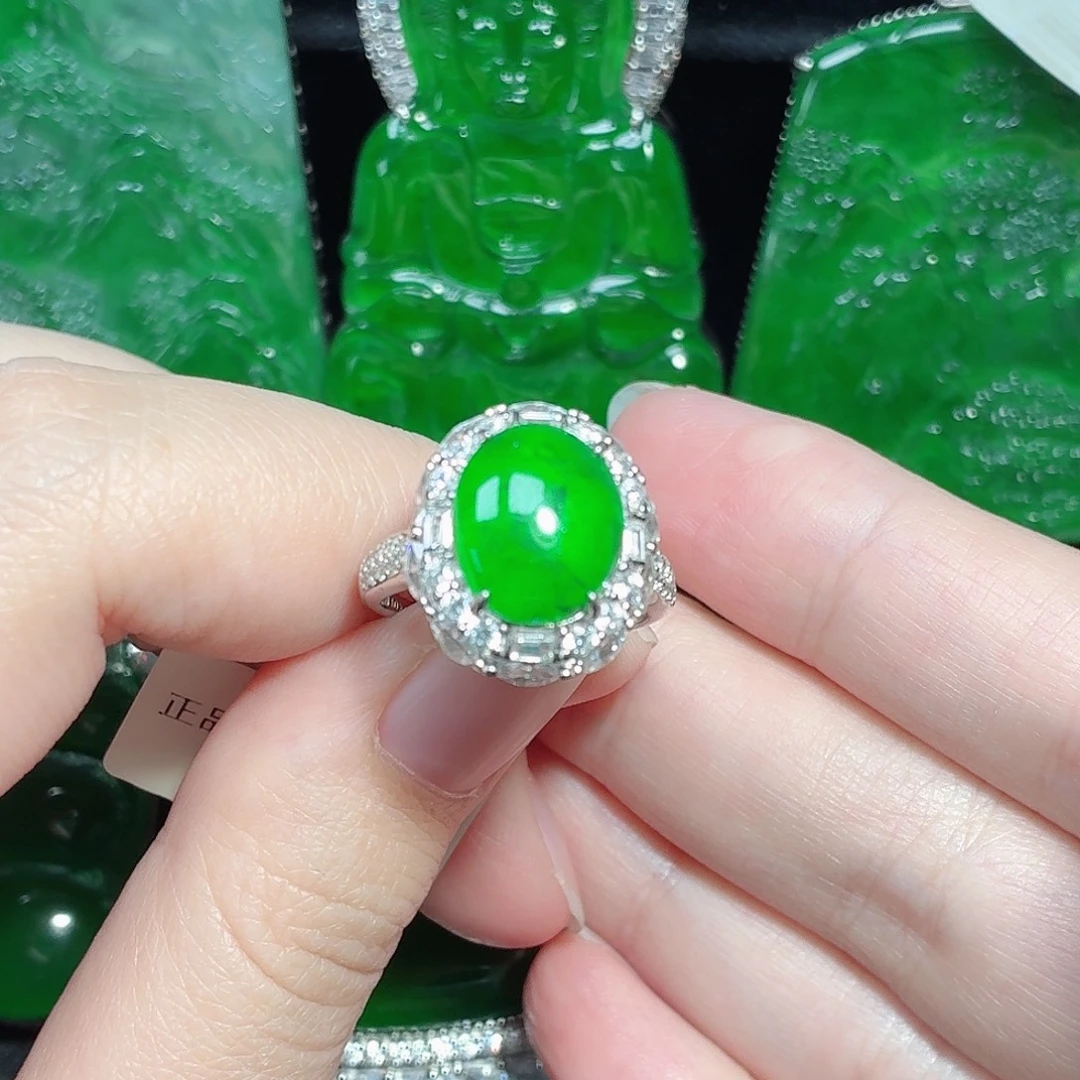 翡翠银S925镶嵌戒指天然A货翡翠
