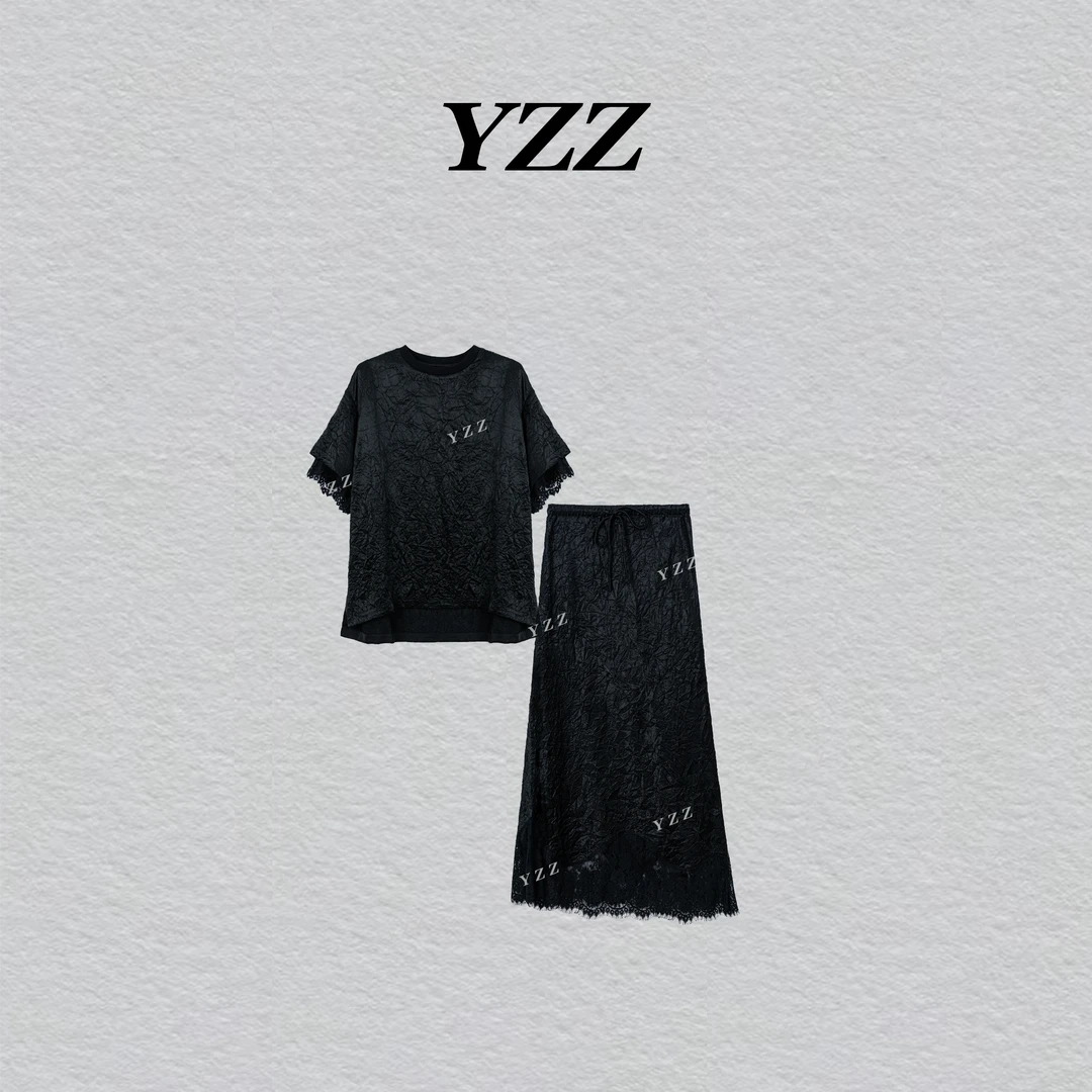 YZZ “纸片人”醋酸缎面圆领上衣+高级感醋酸缎面半身裙 810958