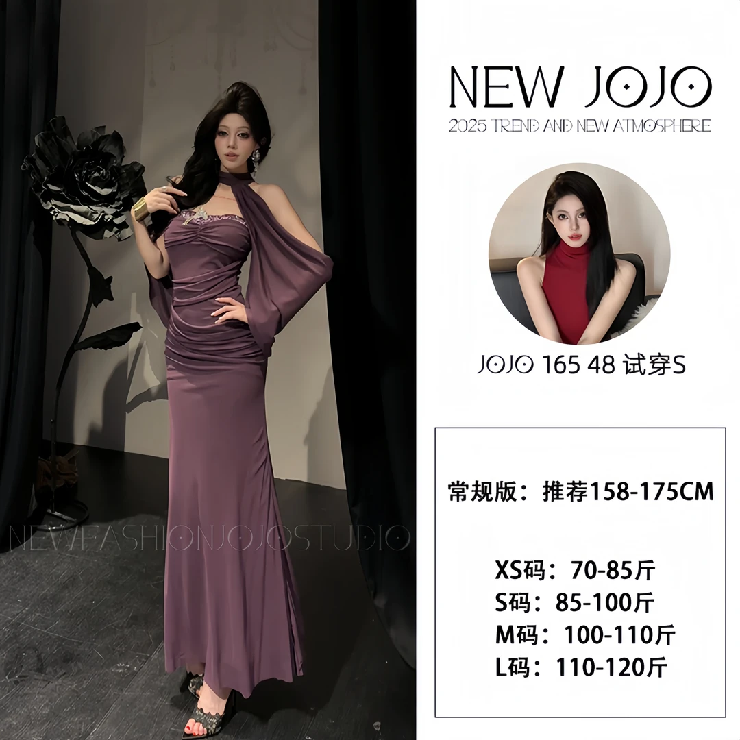 j5/F162 0517【JOJO】(158-175cm穿)性感露肩显瘦高级感包臀连衣裙