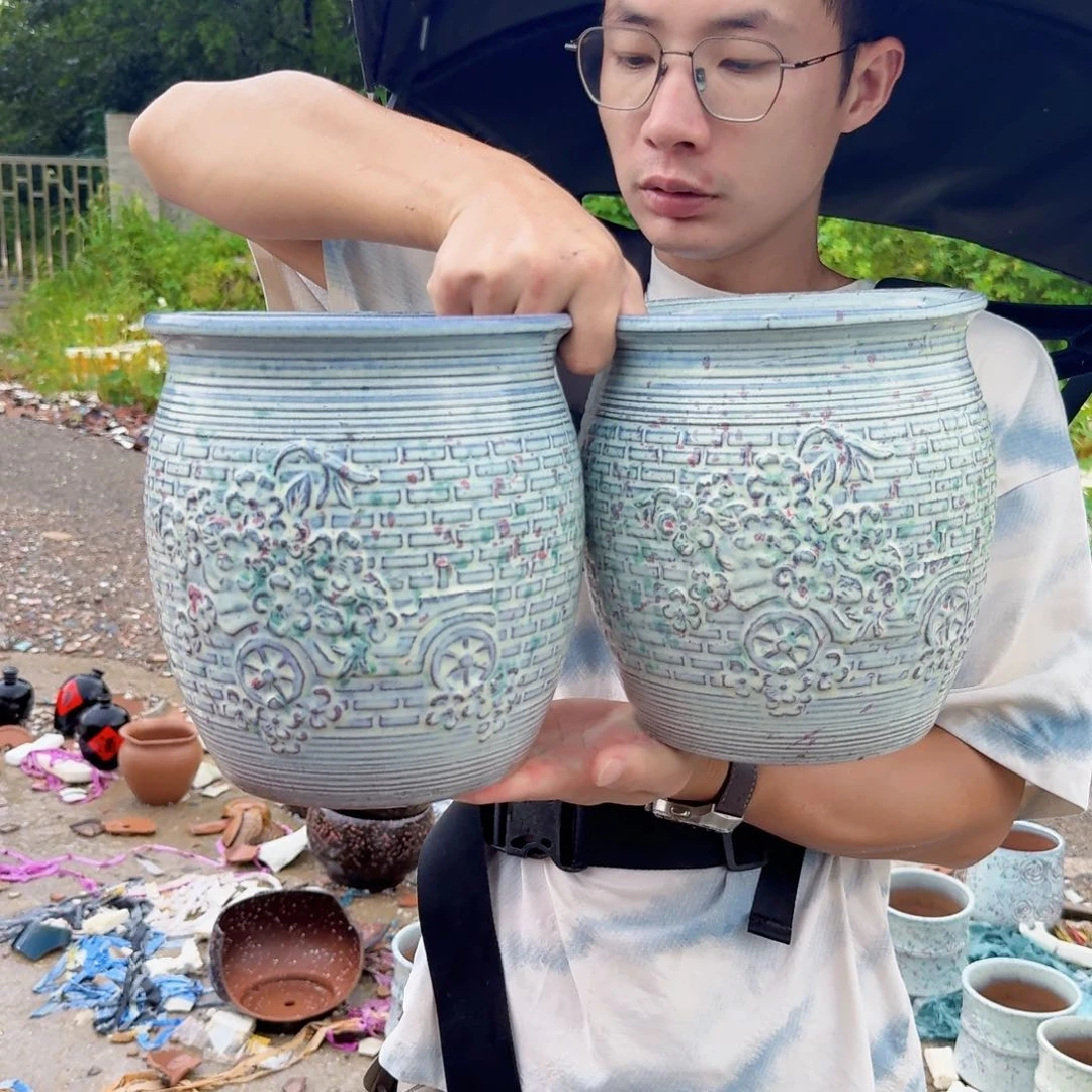 紫砂花盆口19高22（两个chehce