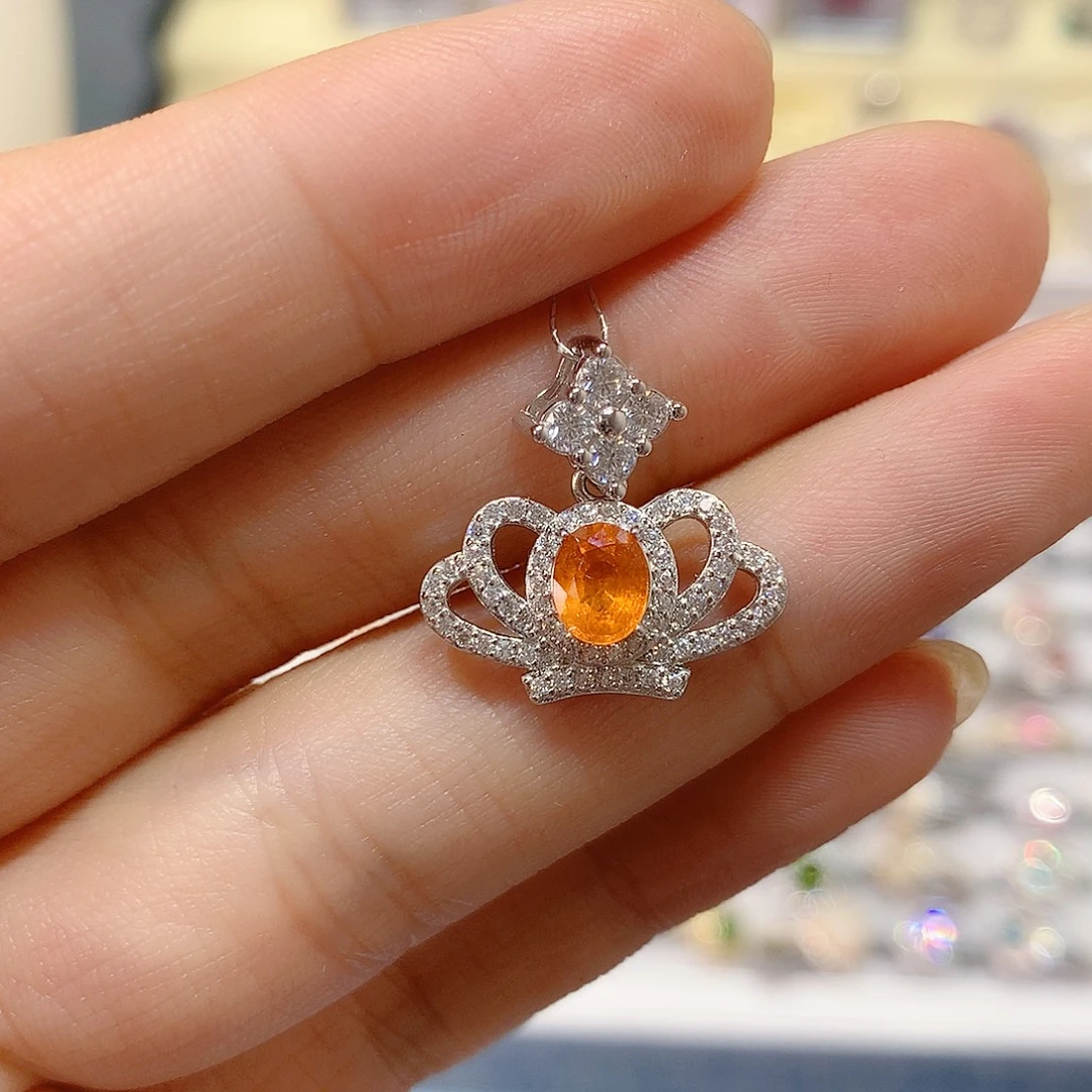 石榴石（芬达石）项链银S925镶嵌