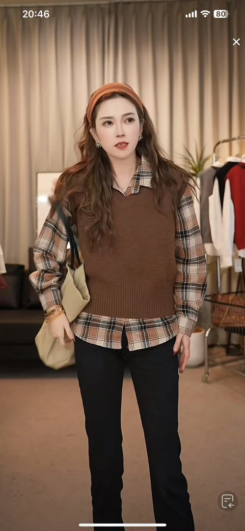 7007-CQ真两件套大格针织上衣（80-135）