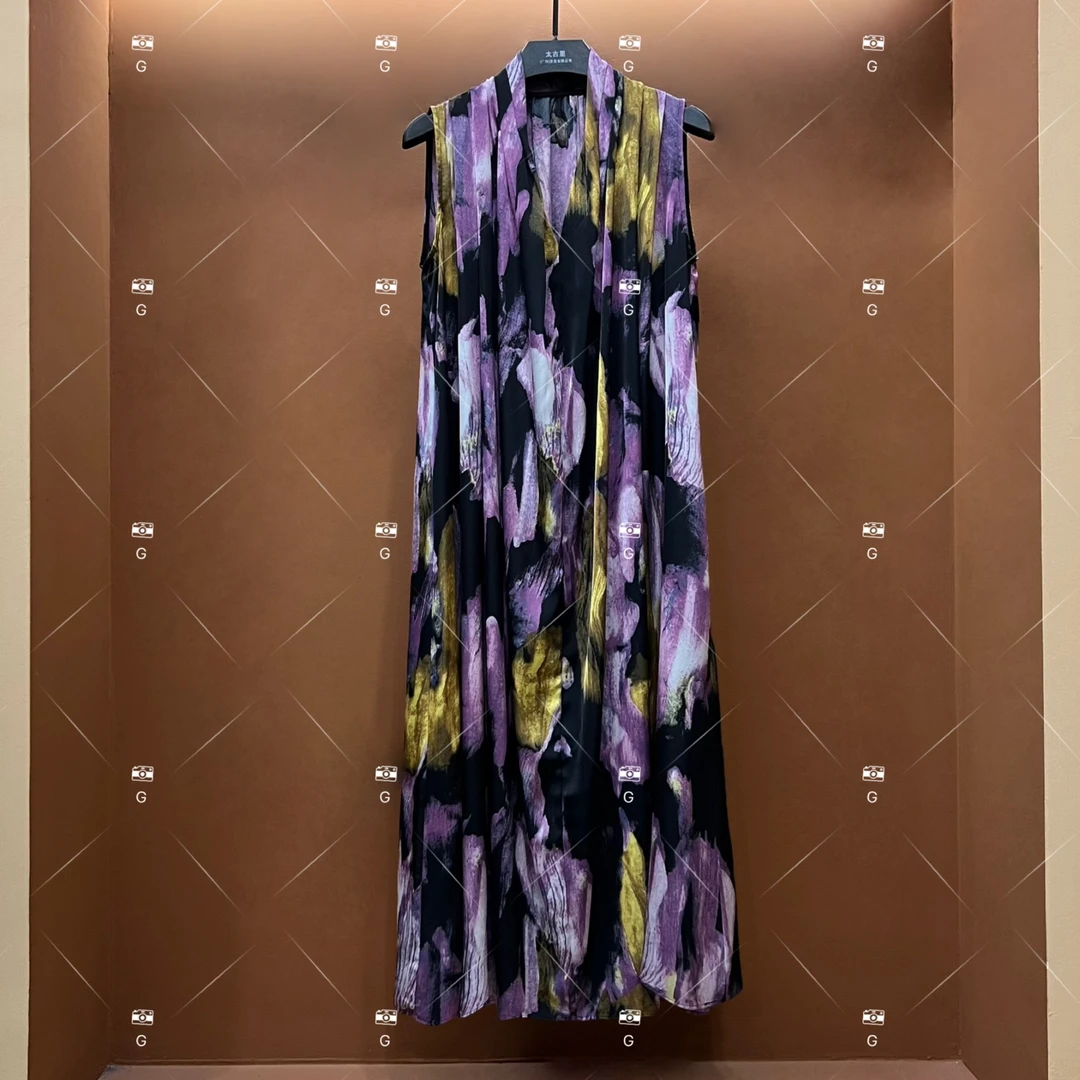 【齐】33夏季新款复古时尚百搭印花无袖连衣裙 H-535