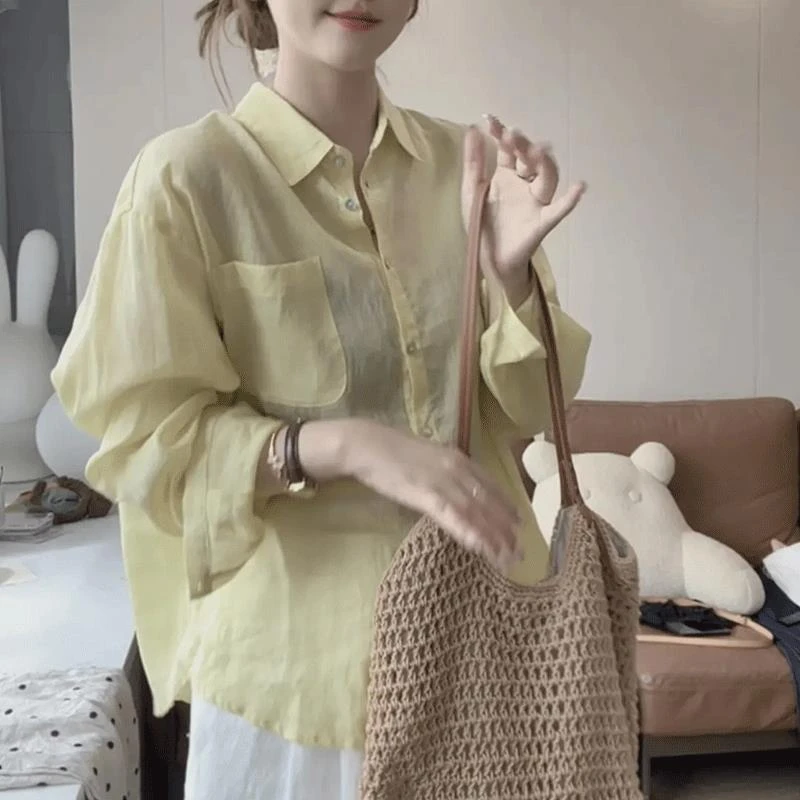 防晒长袖衬衫女春秋薄款透气休闲简约百搭宽松显瘦衬衣上衣潮