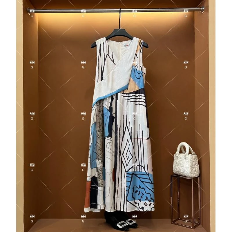 【齐】夏季新款复古时尚百搭印花无袖连衣裙 H-510
