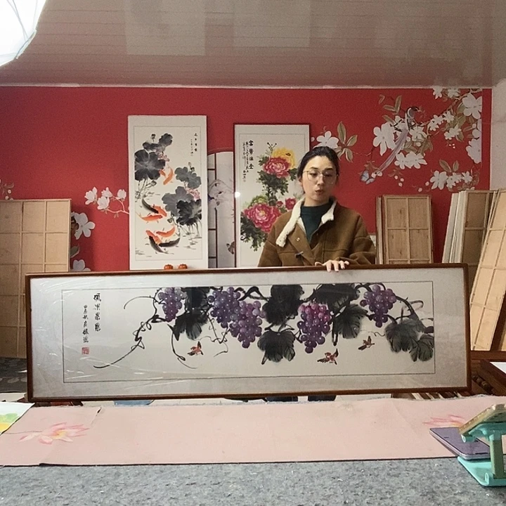 国画手写手绘带框包邮国画作品47✖️162