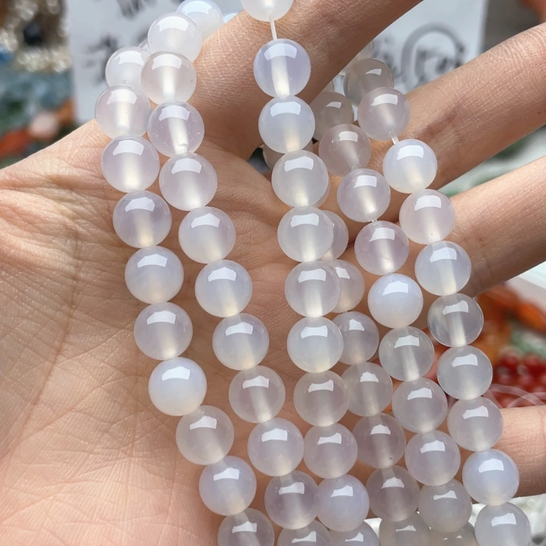 玛瑙/玉髓合金珠宝半成品一条装卡8白玛瑙圆珠