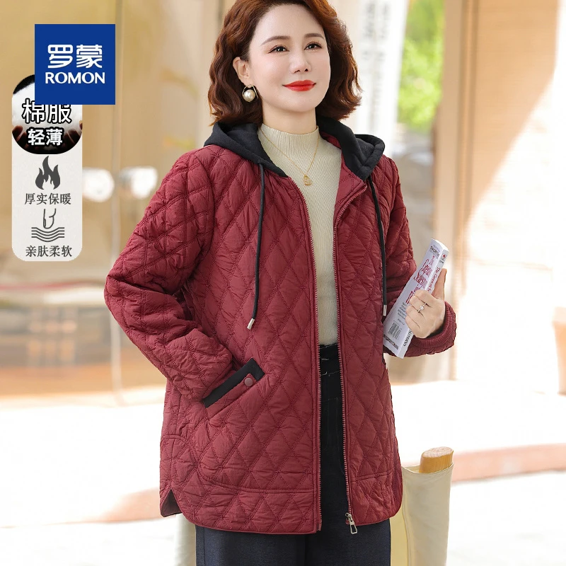罗蒙妈妈装秋冬款轻薄棉衣外套新款中老年人女士洋气休闲百搭棉服
