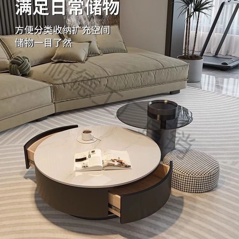 意式轻奢极简实木茶几客厅小户型台网简约现代圆形家用电视柜组合