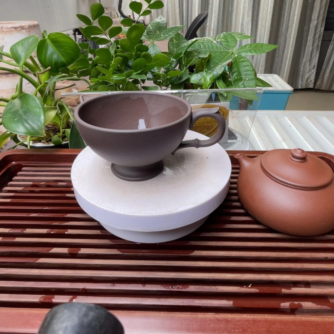 紫砂茶杯手工杯老天青