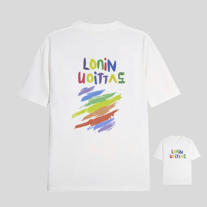 【114号链接-L家彩虹色印花】短袖T恤男女款宽松经典彩虹3D油墨印花