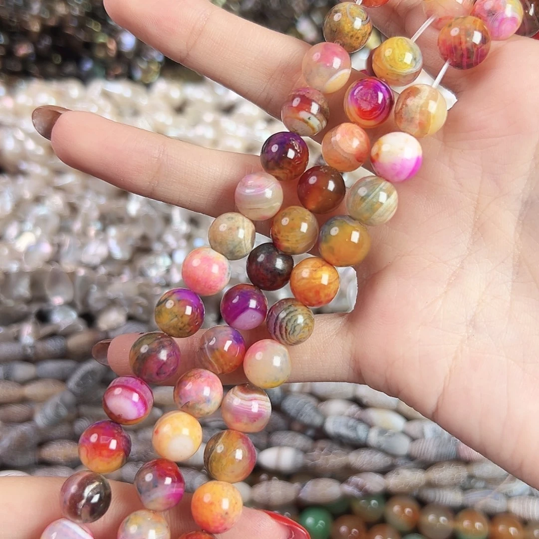 玛瑙/玉髓合金珠宝半成品b136七彩玛瑙圆珠10mm