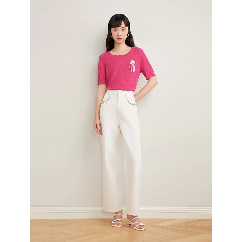 Goodland美地2025夏季新款毛针织衫白色上衣薄款显瘦打底时尚百搭