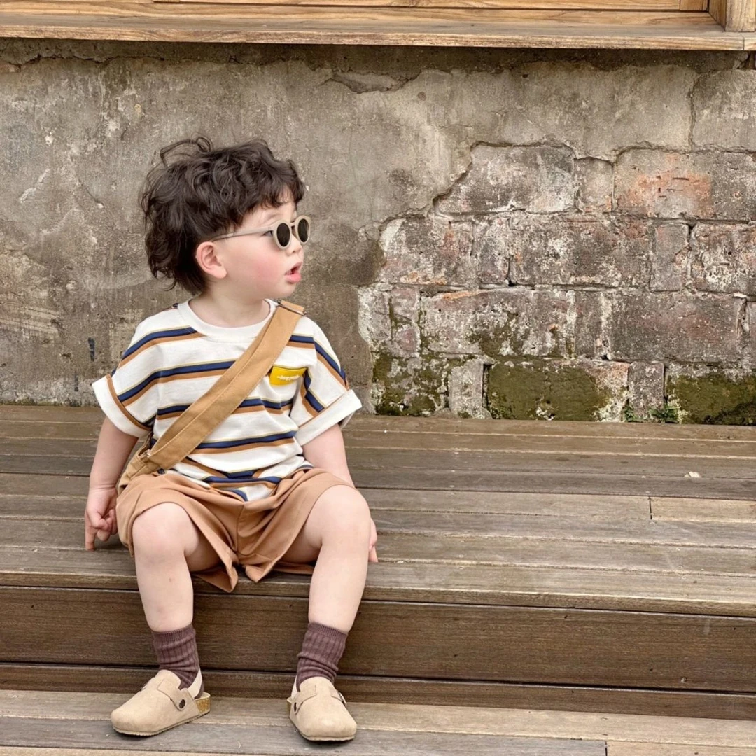 童装2025新款男童短袖条纹夏季韩版痞帅宽松时髦夏装短裤俩件套潮