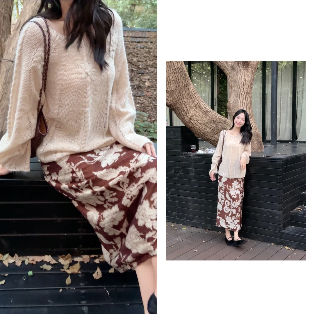 FAR ZOOM 羊毛马海毛混纺空气感手工钩花毛衣