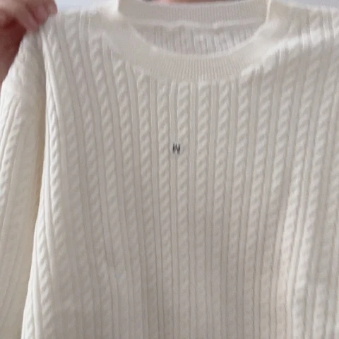 羊绒白色麻花圆领短袖1346