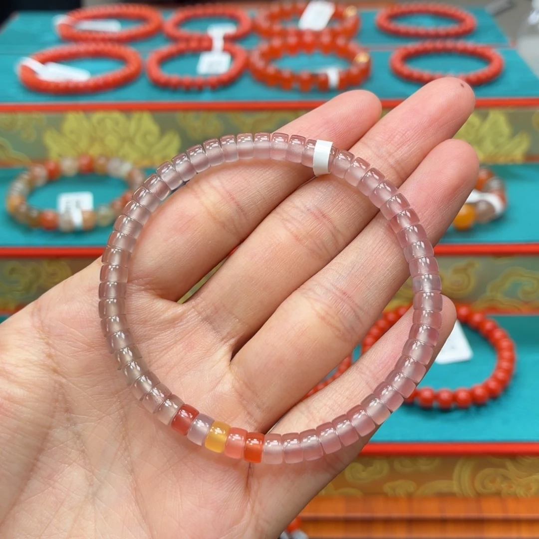 玛瑙/玉髓未镶嵌手串保山原矿南红杨柳冰粉直切卡5+