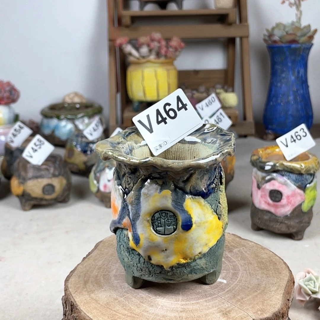 紫砂花盆孤品 油画山石 老桩 外口8.5