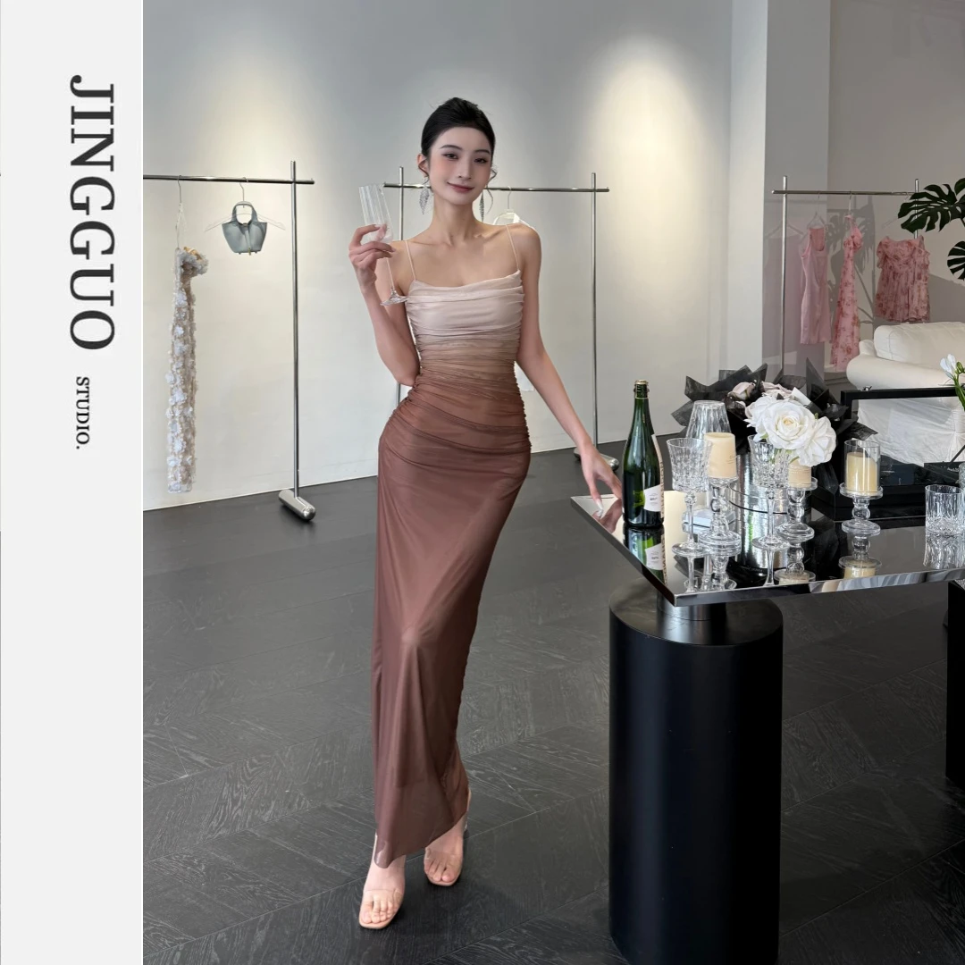 【JINGGUO轻奢】小众设计感法式性感辣妹纯欲渐变吊带连衣裙7469