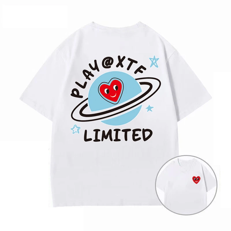 PLAY@XTF【刺绣款】夏季男女同款情侣圆领休闲运动棉T恤