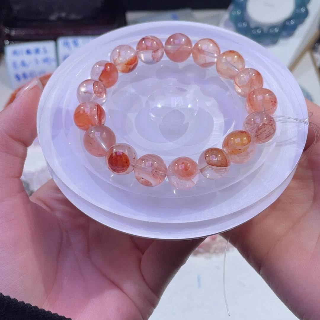 未镶嵌手链水晶蜜桃粉胶花水晶12+