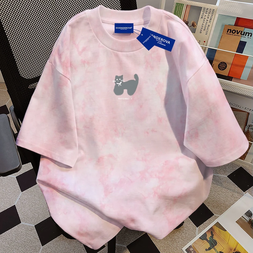 100%纯棉爆款日式休闲风扎染短袖t恤男女夏季ins宽松圆领情侣上衣