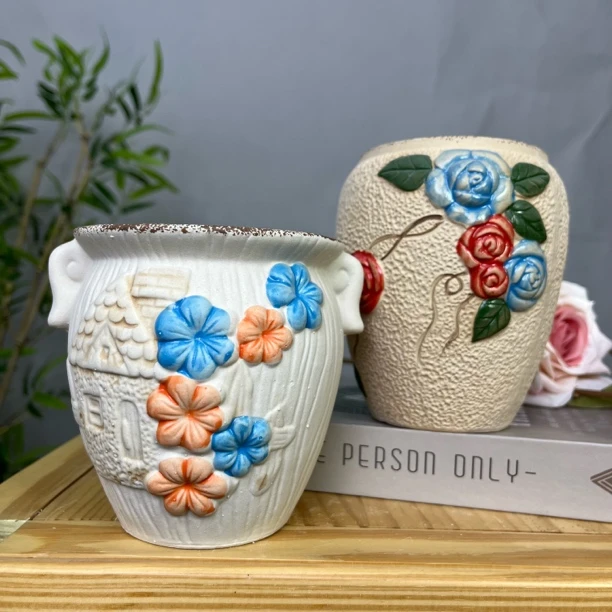 高直筒粗陶多肉花盆兰花月季植物盆室内外通用盆景