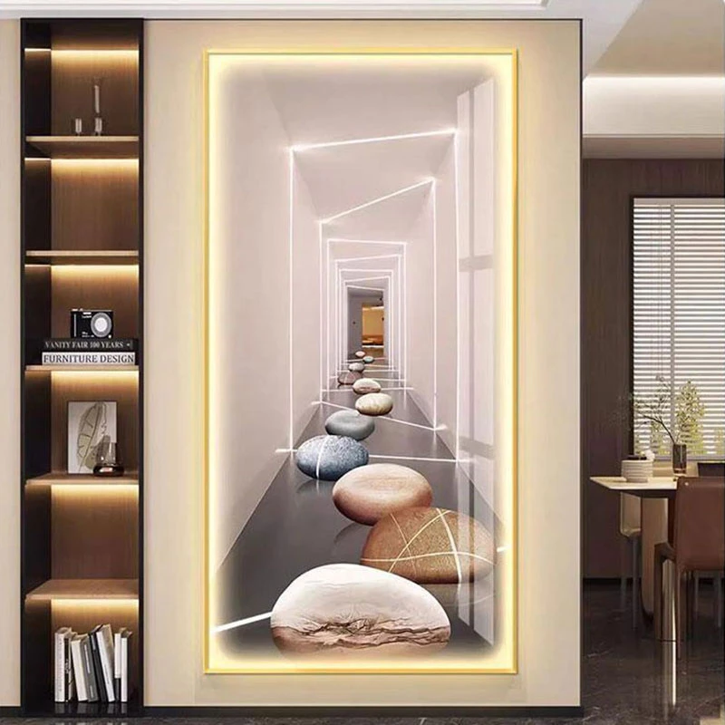 LED走廊玄关带灯装饰画轻奢高级感石来运转客厅挂画大气延伸空间