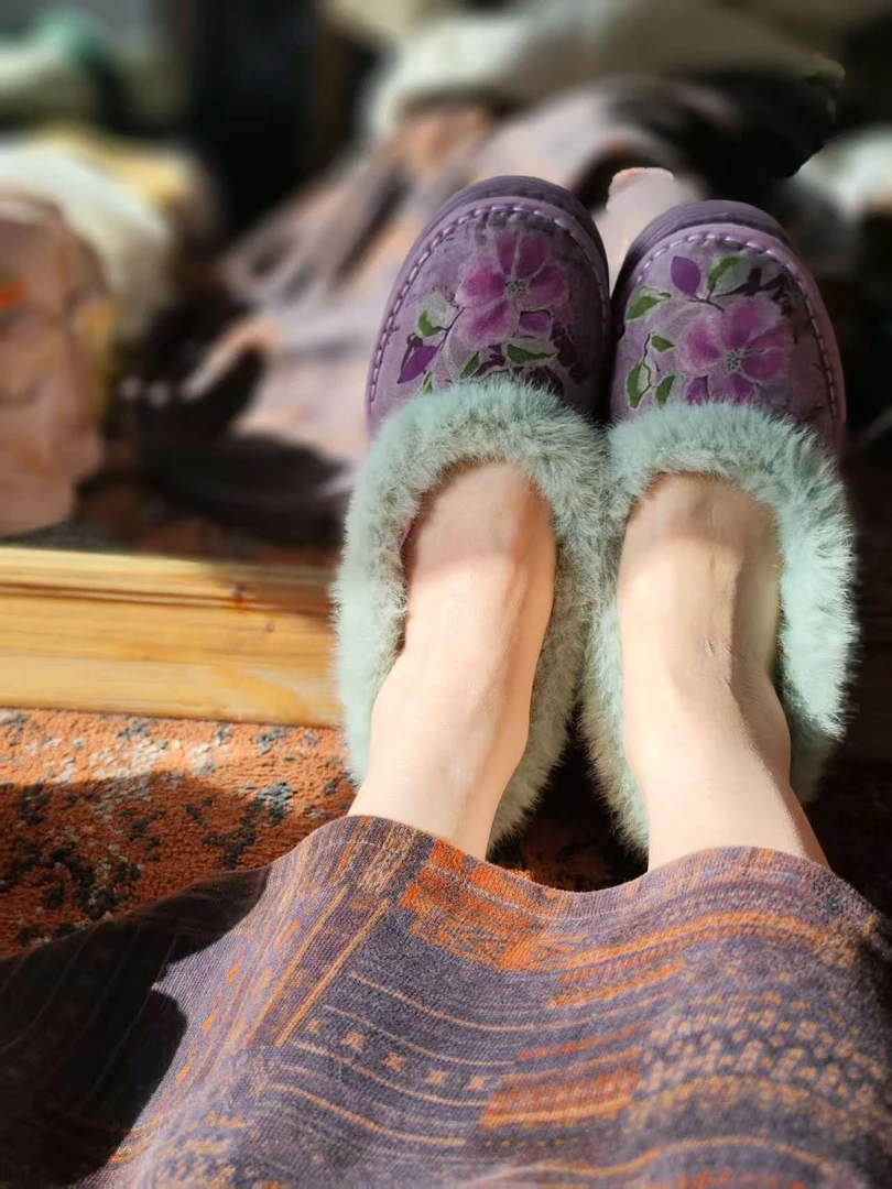 【闲日集】紫烟·桑蚕丝羊毛鞋手工千层底布鞋新中式手纳保暖