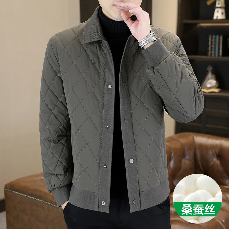 潮牌拼接加绒棉衣男秋冬季潮流时尚休闲棉袄青年高级感格子外套