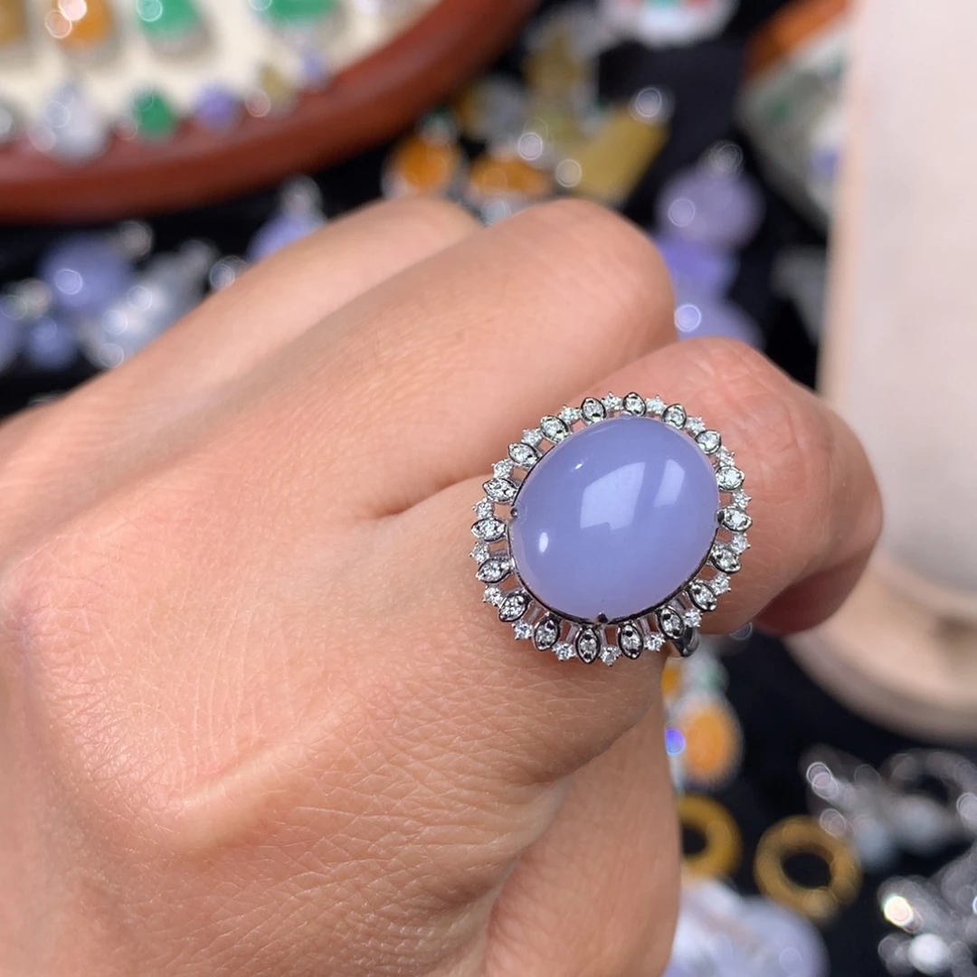 翡翠戒指18K金镶嵌蛋面戒指