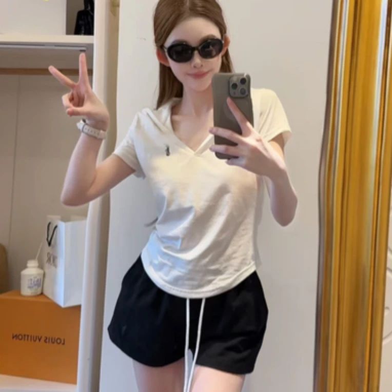 88341 连帽短袖上衣+牛仔短裤两件套