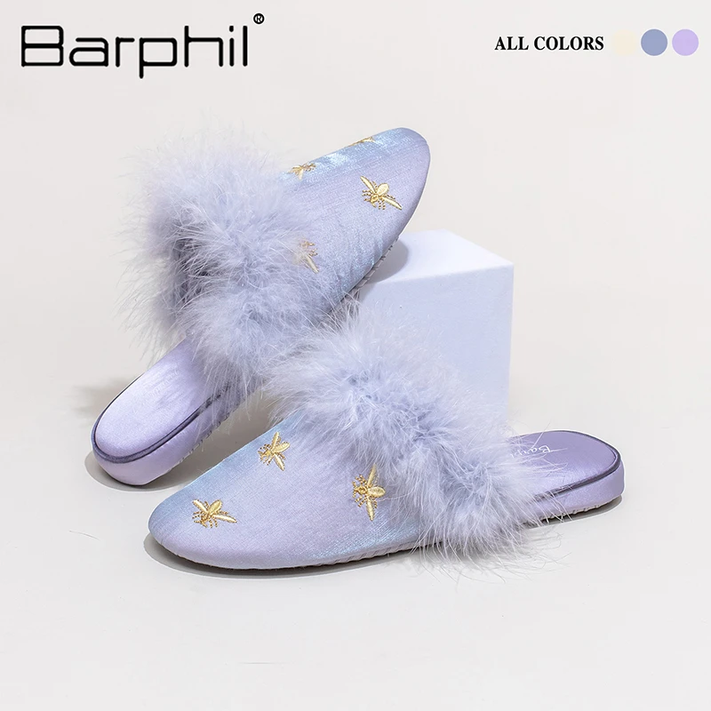 Barphil拖鞋女2025新款秋季室内家居毛毛软底亲肤不撞款静音包头