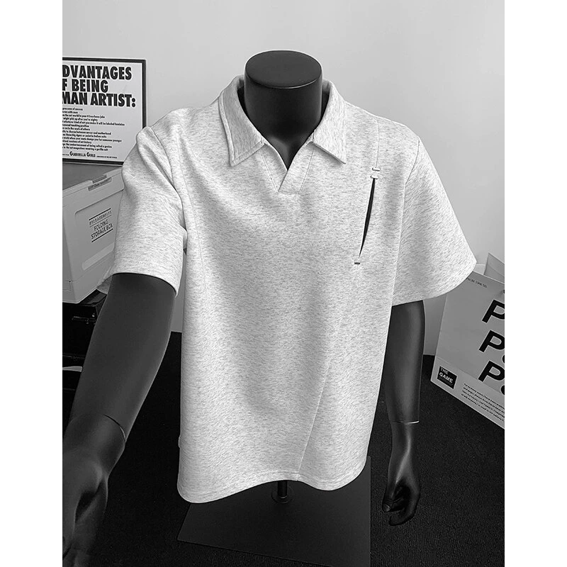 美式高街重磅短袖t恤男款夏季潮牌高级感小V领Polo衫百搭休闲半袖