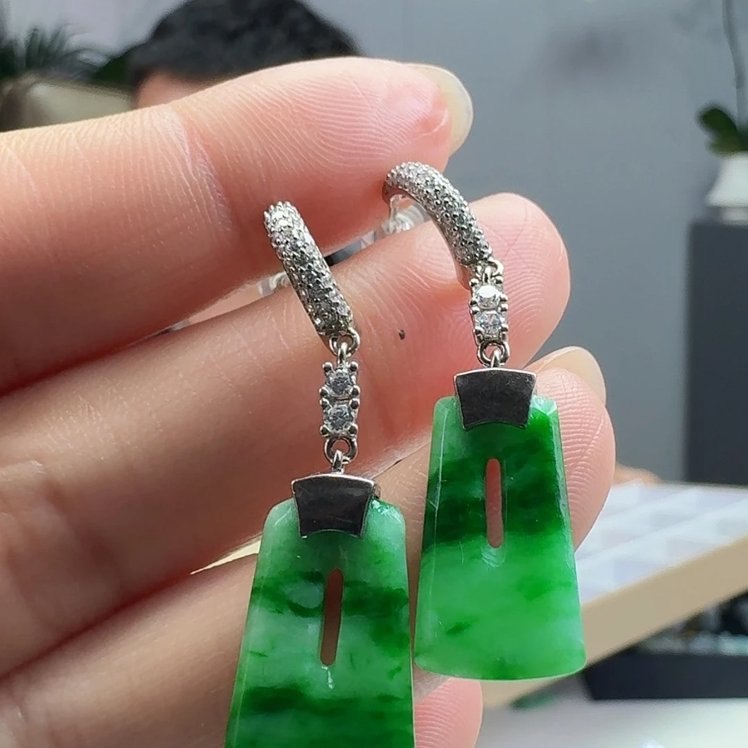 翡翠耳饰银S925镶嵌天然