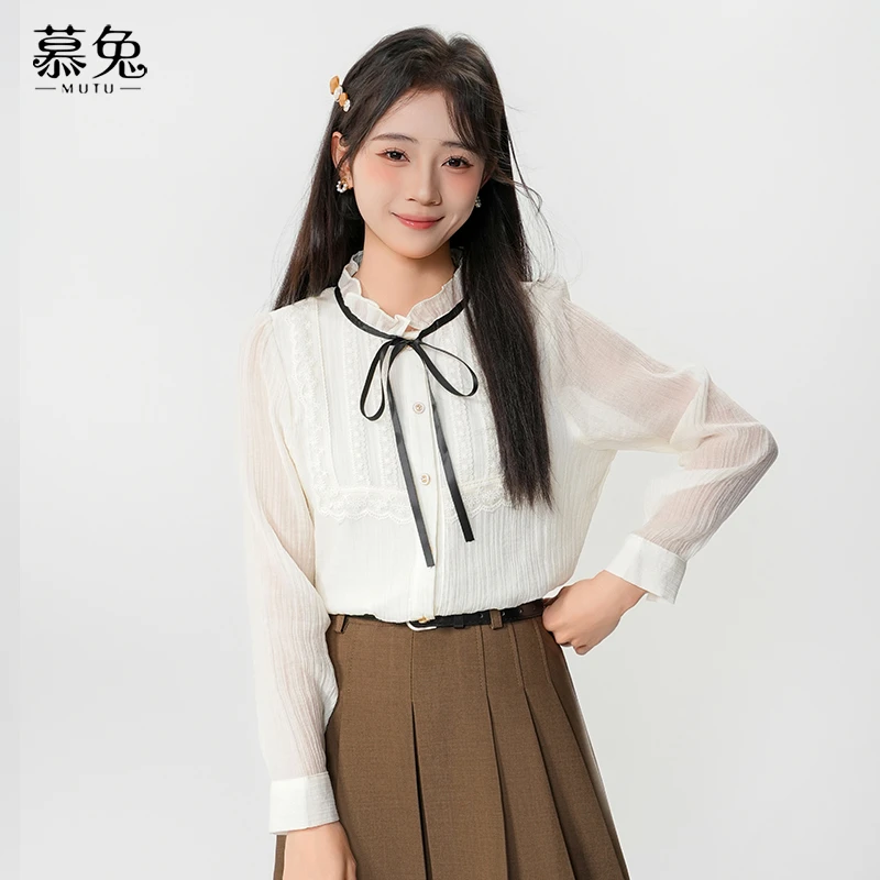 【小铃铛】TU23461法式气质长袖雪纺衬衫女内搭超好看别致漂亮上衣