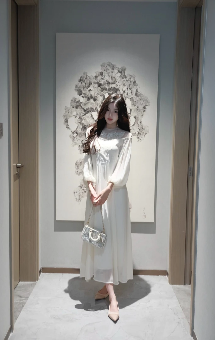 现货春日部【清冷女神】气质白月光法式长裙连衣裙01217