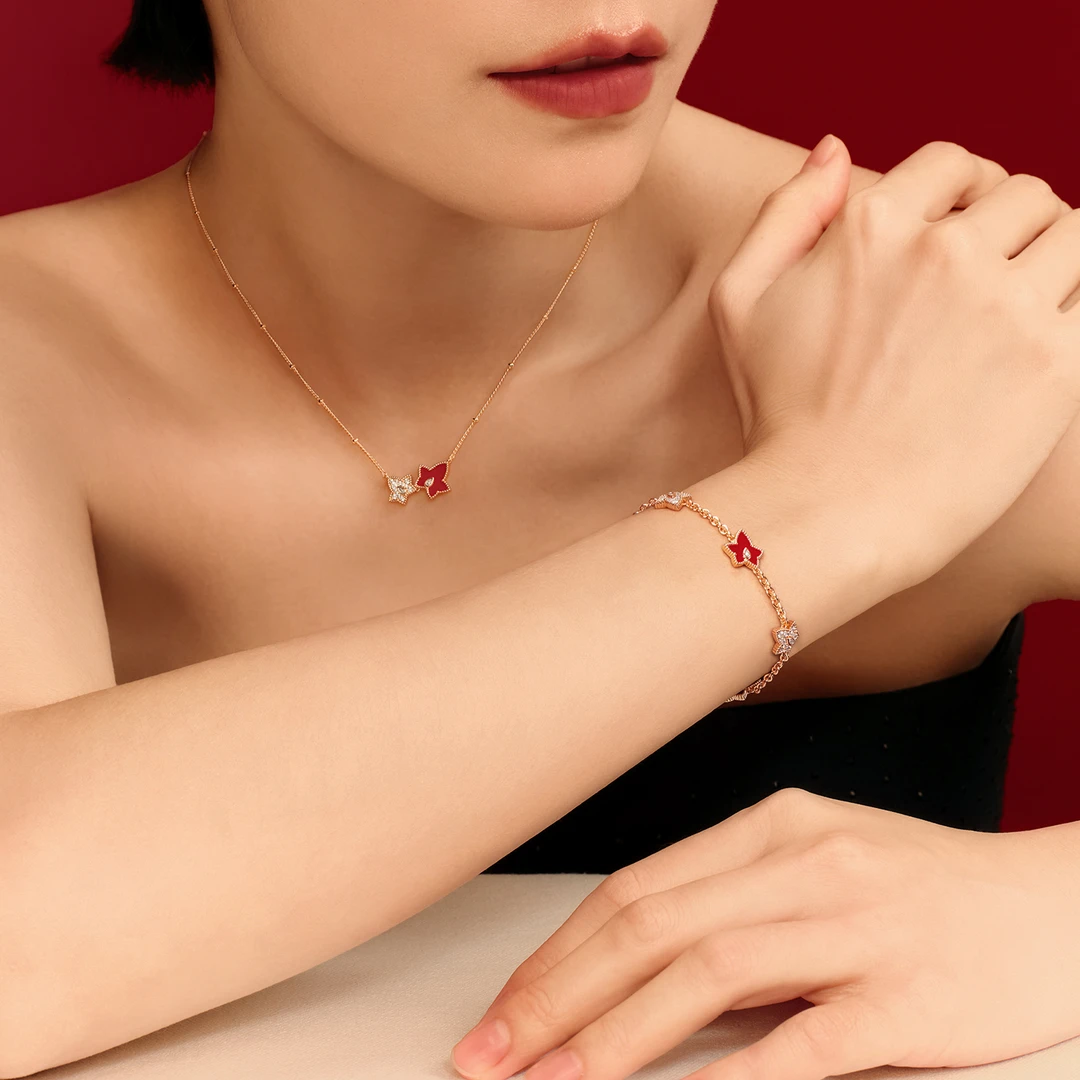 铜合金合成锆石项链 【双旦】Lola Rose/罗拉玫瑰双叶常青藤红单品