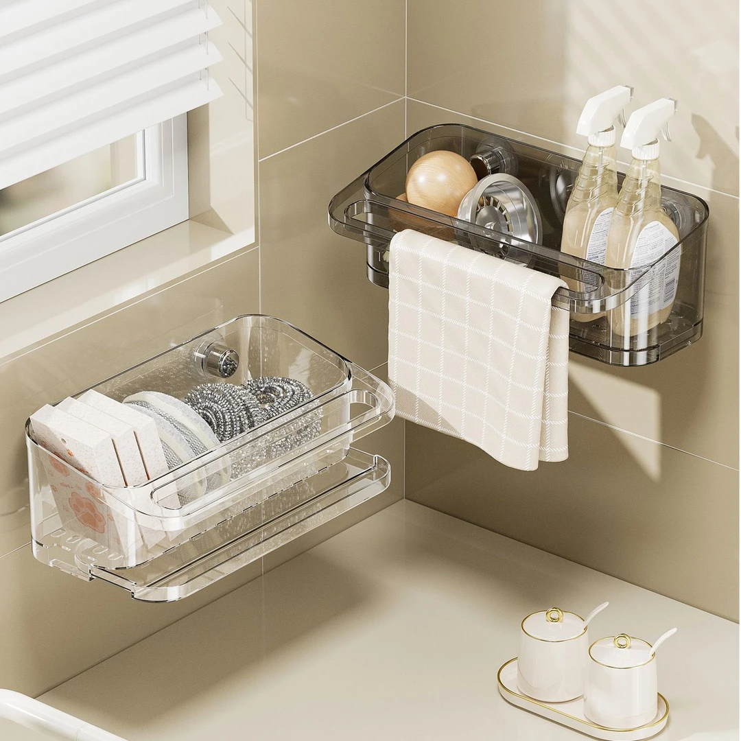 吸盘厨房抹布置物架壁挂式多功能洗碗池海绵钢丝球水槽沥水收纳架