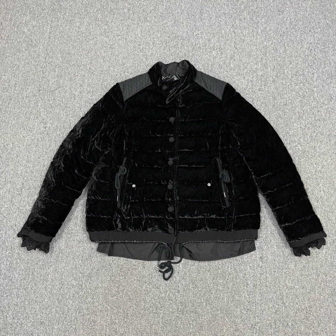 99新 MONCLER 15925213 nz Moncler蒙口 黑色丝绒羽绒服外套 0码