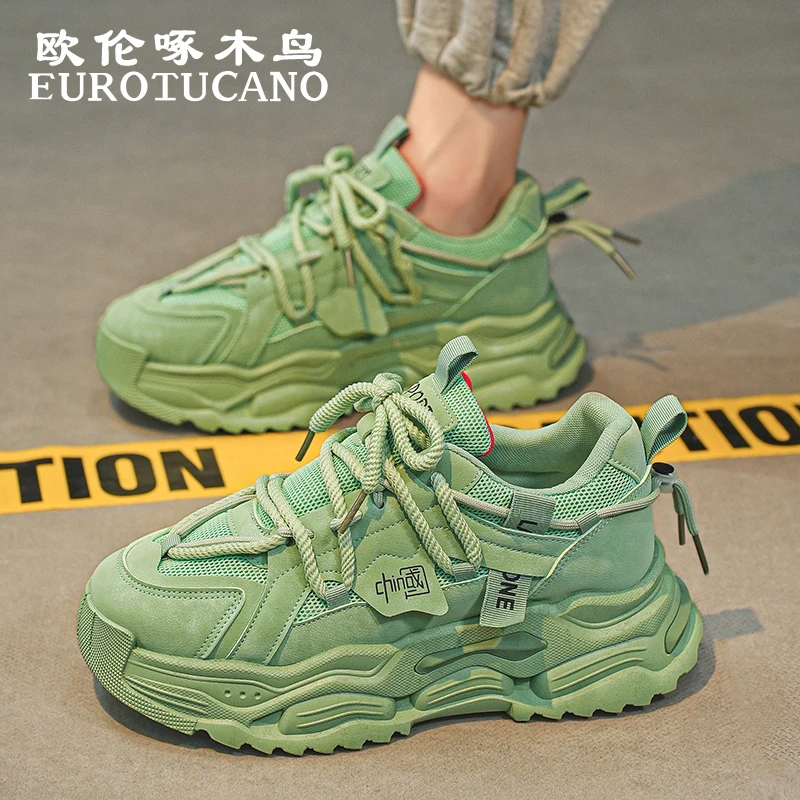 欧伦啄木鸟EUROTUCANO男鞋时尚百搭休闲网面鞋男士厚底运动阿甘鞋