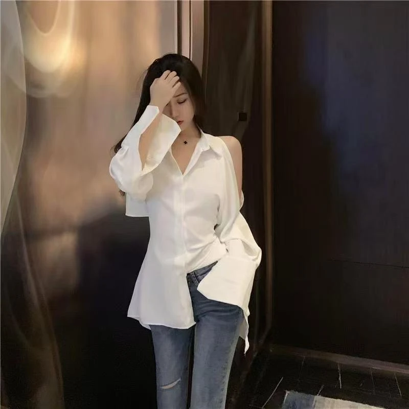 小酥肉推荐洋气时尚韩版露肩修身衬衫005