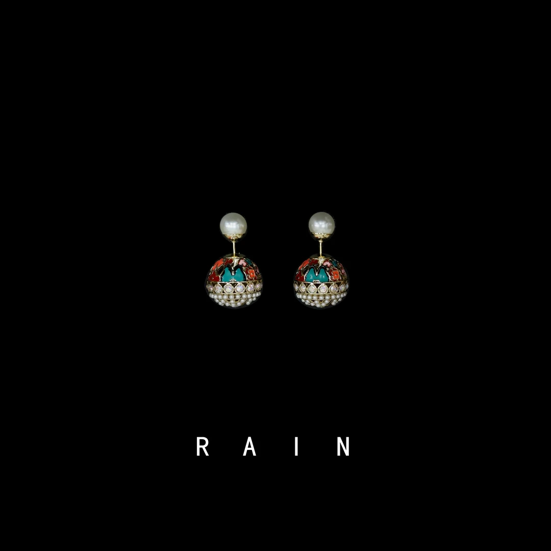 铜合金珐琅耳饰 珠珠镂雕日韩耳钉时尚手工彩色珐琅百搭精灵风