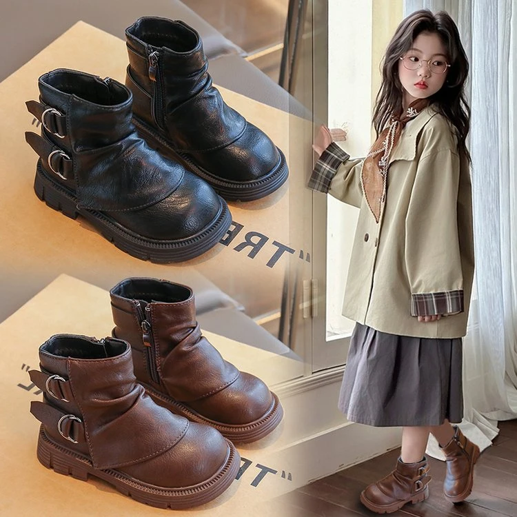 儿童2025年新款公主女童短靴春秋季百搭小女孩英伦风学生马丁靴