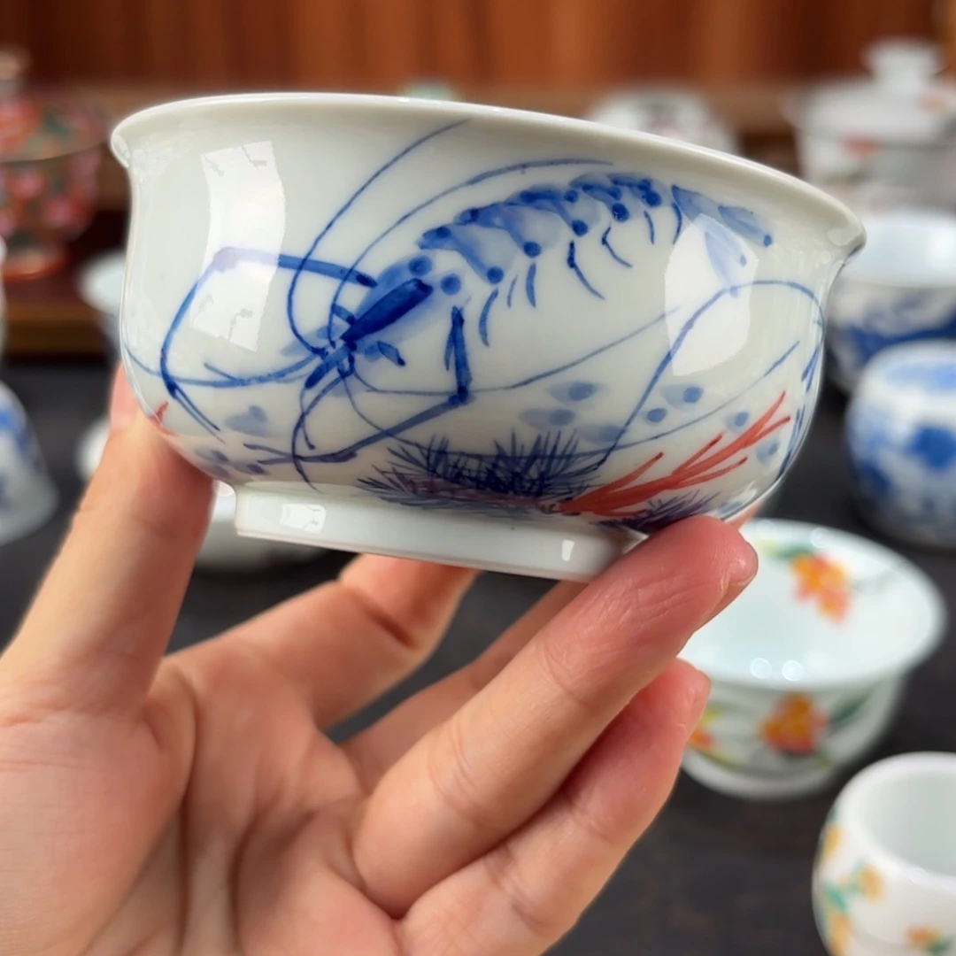 福利微瑕手工手绘虾趣炉式杯100ml