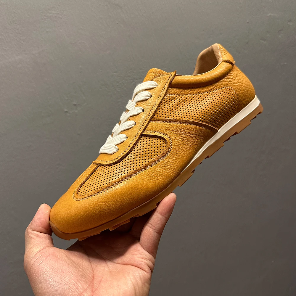 夏季2025新款德训鞋男真皮镂空男鞋透气平底休闲鞋牛皮冲孔阿甘鞋