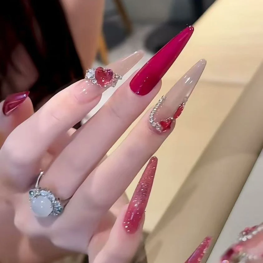 带刺玫瑰纯手工穿戴甲纯欲玫瑰火龙果色夏季高级气质显白美甲贴片